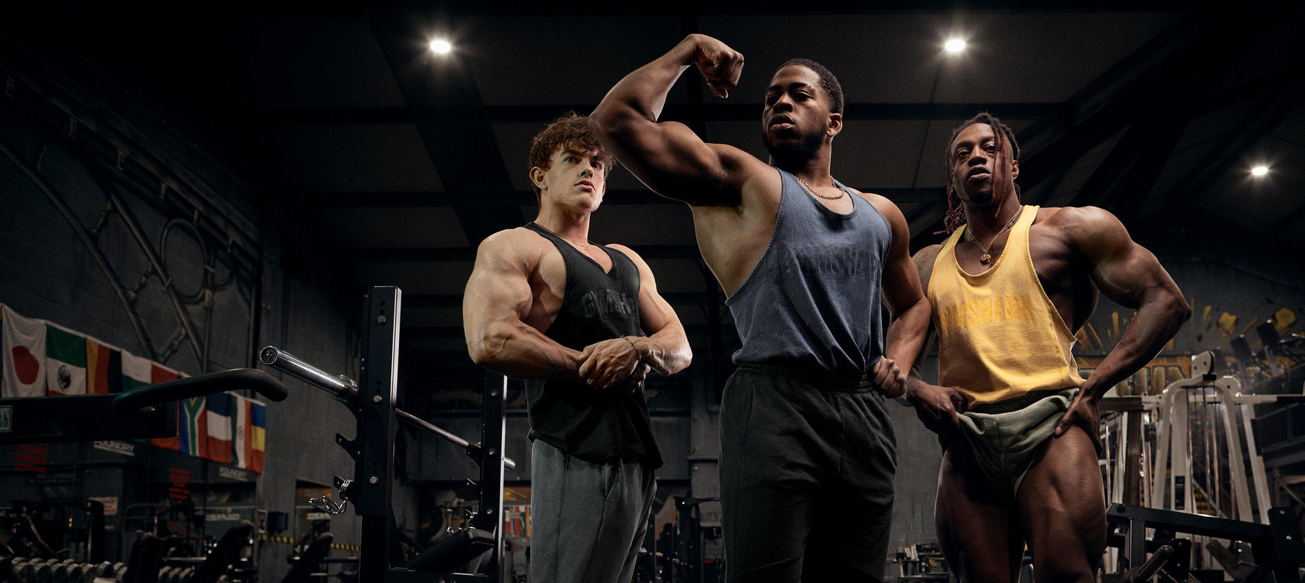 Male Gymshark Athletes posing in the latest Power colours. 