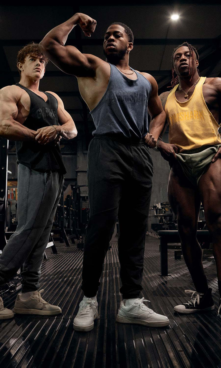 Male Gymshark Athletes posing in the latest Power colours. 